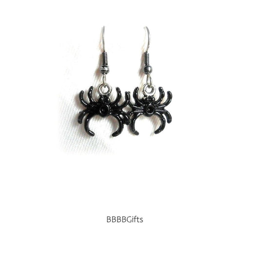 Black | Spider Charm Earrings : Steel Earwires • Enamel. Gift Boxed