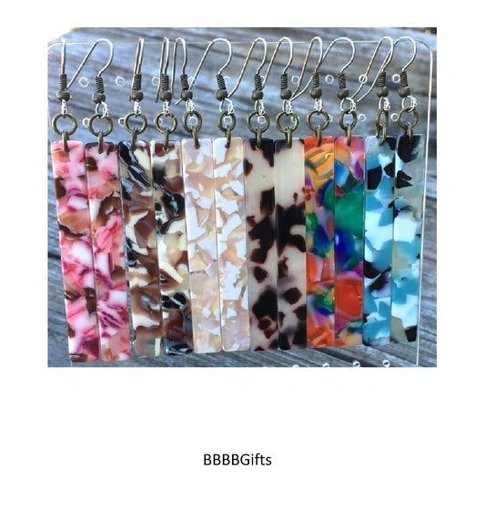 Pick Your Color | Vertical Abstract Bar Charm Earrings : Steel Earwires •Acrylic/Stick/Chain Mail/Chain Maile•Lightweight/Long. Gift Boxed