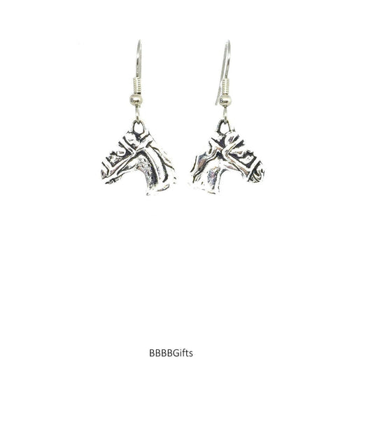 Horse Charm Earrings : Steel Earwires • Antiqued Silver Design. Gift Boxed