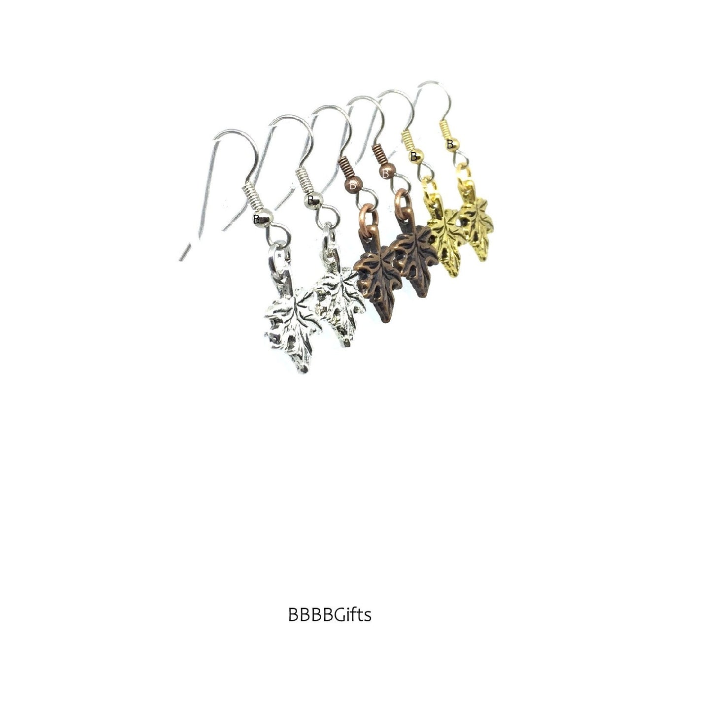 Maple Leaf Charm Earrings : Steel Earwires • Antiqued Silver,Gold,Copper Options. Gift Boxed