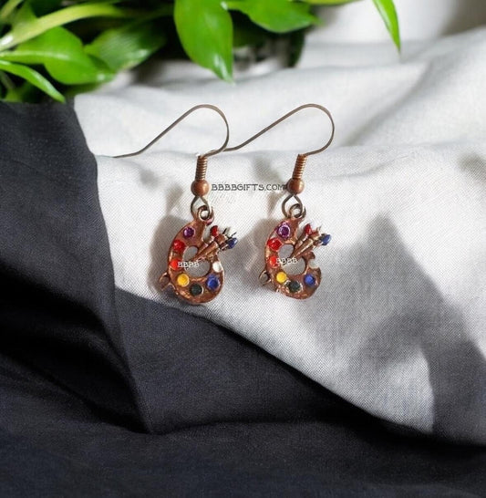 Art Palette Charm Earrings : Steel Earwires • Enamel • Antiqued Copper Accents. Gift Boxed