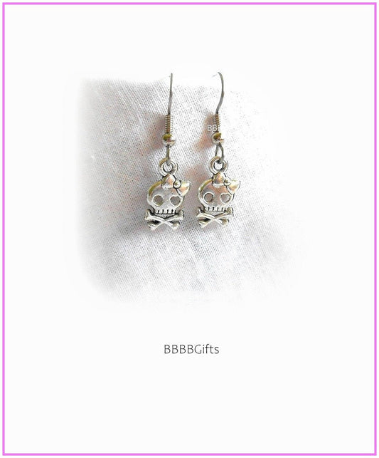 Cute Skull Charm Earrings : Steel Earwires . Gift Boxed