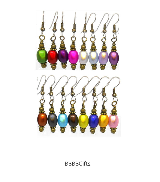 16  Colors | Beaded Earrings: Steel Earwires/Acrylic/Bronze Metal Beads /Boho/Bohemian. Gift Boxed