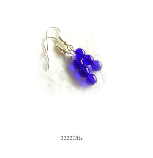 Cobalt Blue | Beaded Stack Earrings : Steel Earwires Option • Bright Silver Accents. Gift Boxed