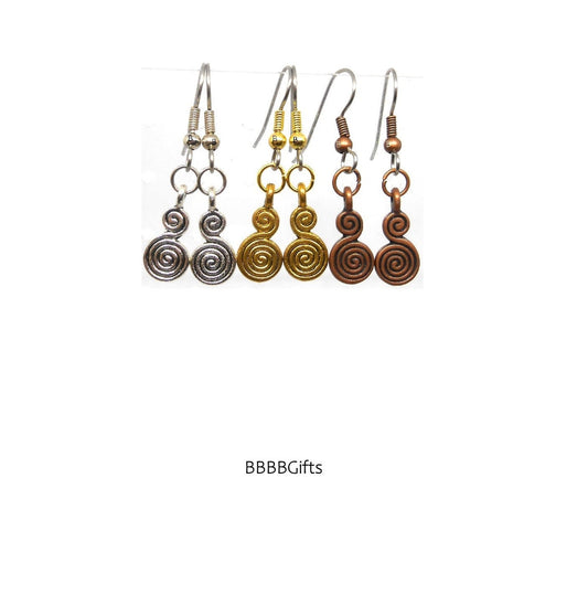 Double Spiral Charm Earrings : Steel Earwires • Antiqued Silver/Gold/Copper Design Options. Gift Boxed