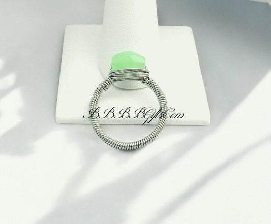 Size 10.5 | Green | Aventurine Ring : Steel Wire Wrapped Coil Band • Statement / Stackable • Gemstone. Gift Boxed