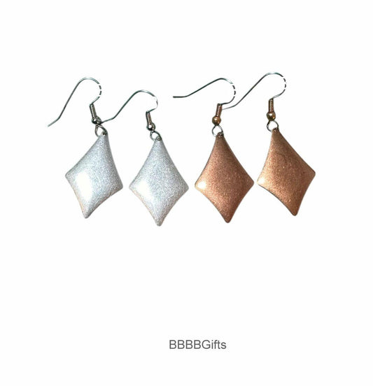 Diamond Charm Earrings : Steel Earwires • Matte Brushed Steel Grey/Copper Options . Gift Boxed