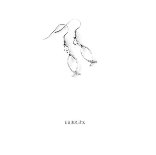 Fish Charm Earrings : Steel Earwires • Antiqued Silver Design