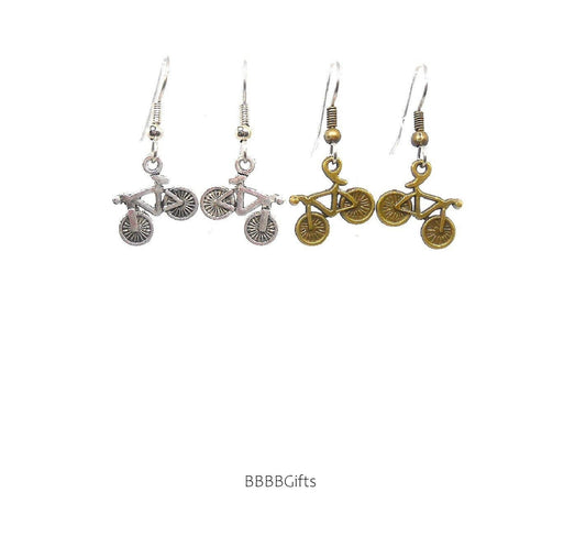 Bicycle Charm Earrings : Steel Earwires • Antiqued Silver/Bronze Design Options. Gift Boxed