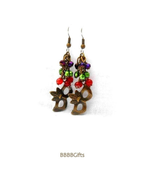 Celebration Cluster Beaded Earrings : Steel Earwires • Masquerade/Mask • Antiqued Bronze Design . Gift Boxed