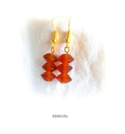 Frosted Amber | Beaded Stack Earrings : Steel Earwires Option. Gift Boxed