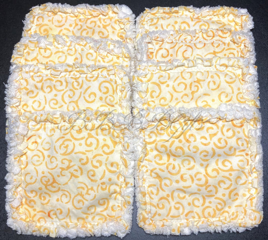4 - 4.5" | Calico Curl Batik Rag Quilt Design : Reversible • Candle/Soap/Table Mat • Yellow-Orange/White .Cotton Fabric