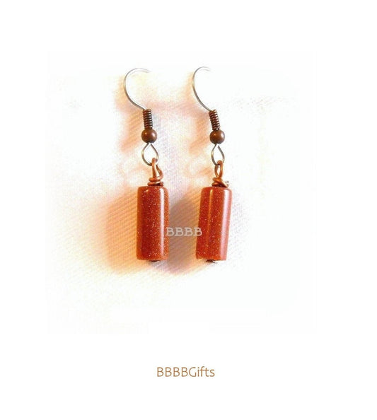 Goldstone Beaded Earrings : Steel Earwires • Antiqued Copper Design. Gift Boxed