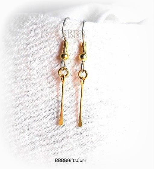 Mini Paddle Drop Earrings Gold or Steel Silver Metal Paddles : Steel Earwires . Gift Boxed