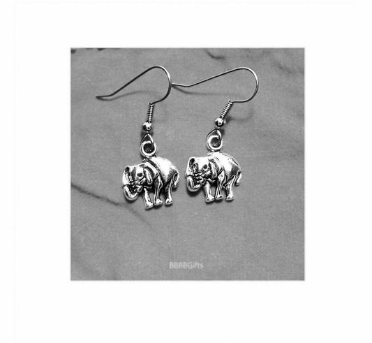 Elephant Charm Earrings : Steel Earwires • Antiqued Silver Design. Gift Boxed