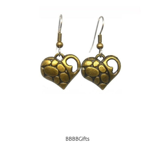 Exotic Heart Charm Earrings : Steel Earwires Option • Antiqued Bronze Design. Gift Boxed