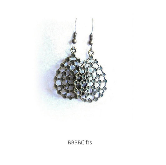 Dark Bronze | Weft Teardrop Charm Earrings : Steel Earwires • Antiqued Design. Gift Boxed
