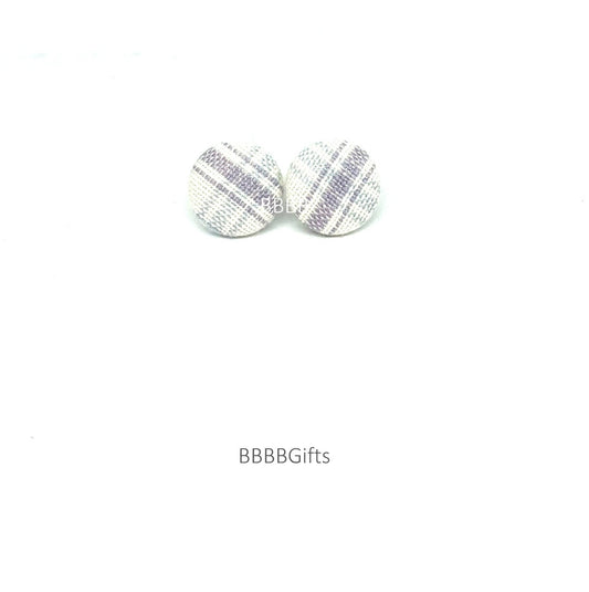12mm | Light Purple/Blue Plaid |  Button Stud Earrings : Steel Posts. Gift Boxed