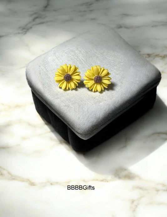 12mm | Sunflower Stud Earrings : Steel Posts/Acrylic Cabs.Just Because. Gift Boxed
