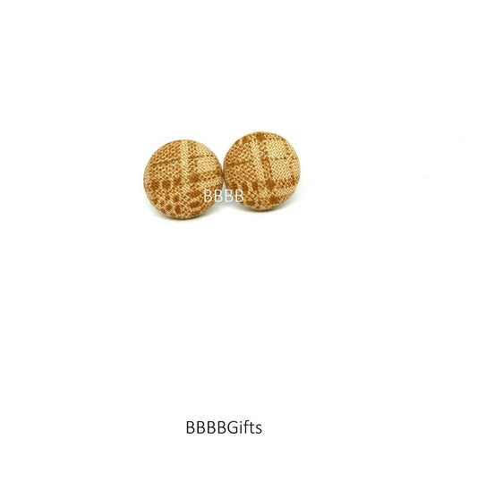 12mm | Light Brown | Weave Button Stud Earrings : Steel Posts. Gift Boxed
