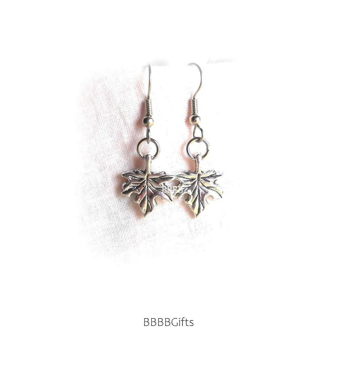 Maple Leaf Charm Earrings : Steel Earwires • Antiqued Silver,Gold,Copper Options. Gift Boxed