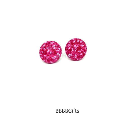 12mm | Pink | Tiny Leaves Button Stud Earrings : Steel Posts. Gift Boxed