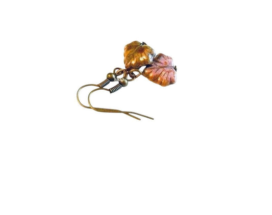 Maple Leaf Beaded Earrings : Steel Earwires Option • Autumn/Multicolor Glass Beads. USA Gift Boxed