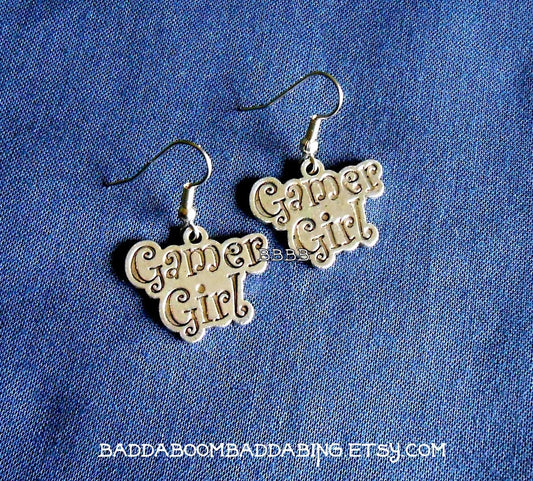 Gamer Girl Charm Earrings : Steel Earwires • Antiqued Silver Design. Gift Boxed