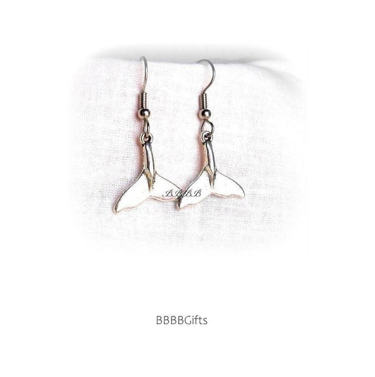 Dolphin/Whale Tail  Charm Earrings : Steel Earwires • Antiqued Silver Design. Gift Boxed