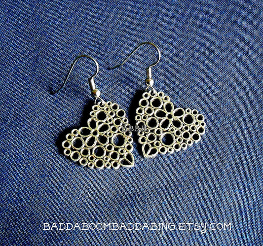 Heart Filigree Charm Earrings : Steel Earwires. Gift Boxed