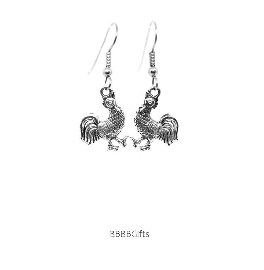 Cock • A • Doodle • Doo | Rooster Charm Earrings : Steel Earwires • Gift Boxed