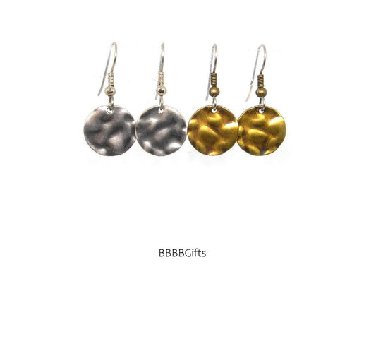 Hammer Coin Charm Earrings : Steel Earwires • Antiqued Silver/Bronze Design Options. Gift Boxed