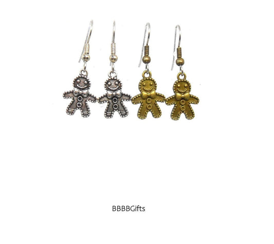 Gingerbread Man Charm Earrings : Steel Earwires • Antiqued Silver/Bronze Design Options. Gift Boxed