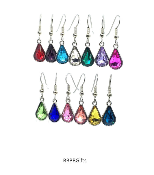 13 Color Options | Teardrop Rhinestone Charm Earrings : Steel Earwires. Gift Boxed