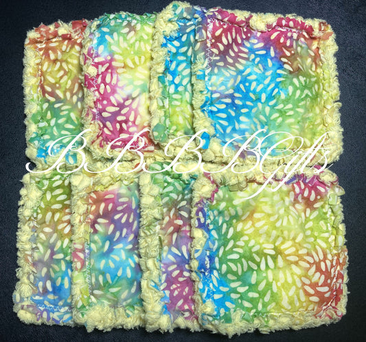 4 - 4.5" | Abstract Leaves Batik Rag Quilt Design : Reversible • Candle/Soap/Table Mat • Ombre/Rainbow/Kaleidoscope/Tie Dye . Cotton Fabric