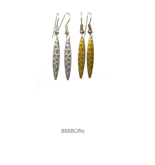 Marquise Charm Earrings : Steel Earwires • Antiqued Silver/Bronze/Hammered Design Options . Gift Boxed