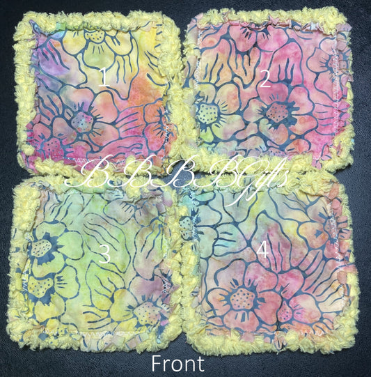 4 - 4.5" | Flower Floral Batik Rag Quilt Design : Reversible • Candle/Soap/Table Mat • Ombre/Rainbow/Kaleidoscope/Tie Dye . Cotton Fabric