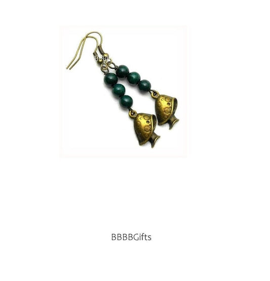 Dark Green | Mushroom Beaded Charm Earrings : Steel Earwires Option • Gift Boxed