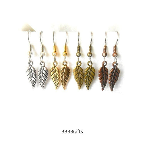 Leaf Charm Earrings : Steel Earwires • Color Options/Antiqued Silver,Gold,Bronze,Copper Finish Options. Gift Boxed