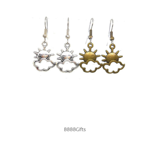 Happy Sunshine Charm Earrings : Steel Earwires • Antiqued Silver/Bronze Design Options. Gift Boxed