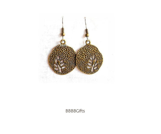 Leaf Charm Earrings : Steel Earwires • Antique Bronzed/Open/Cut Out/Textured/Hammered Coin Design. Gift Boxed
