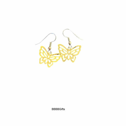 Butterfly Charm Earrings : Steel Earwires • Gold/Filigree/Stamped Metal/Dangle/Drop . Gift Boxed