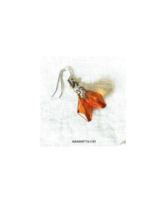 Amber Acrylic Faceted Diamond Earrings • Steel Earwires. Gift Boxed