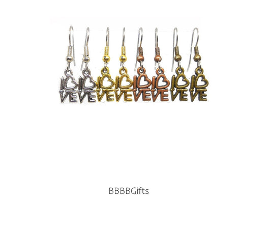 Dainty Love Charm Earrings : Steel Earwires • Antiqued Silver/Gold/Copper/Bronze Design Options. Gift Boxed